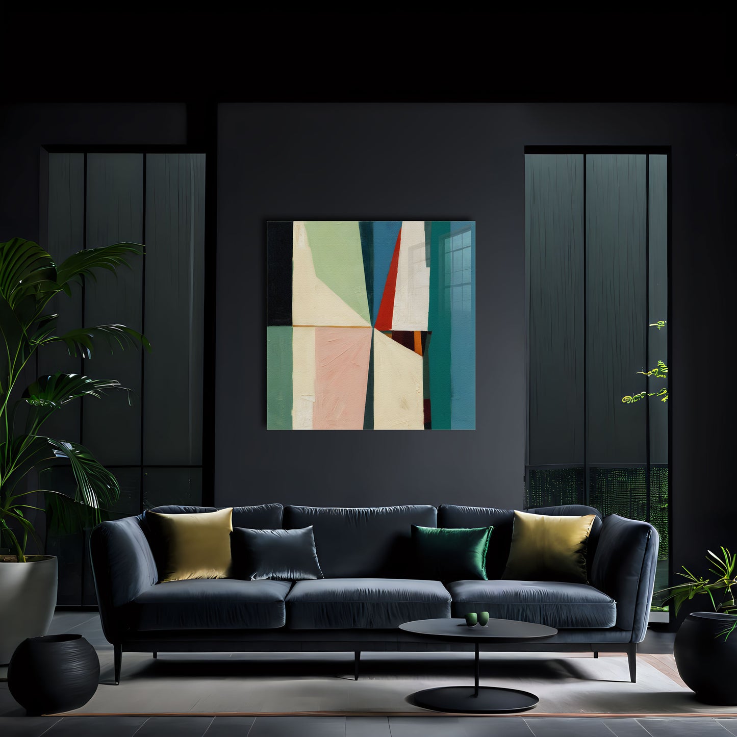 Exclusive contemporary abstract art luxury artwork print, it's 12-colour Giclée printed, then hand mounted on to a luxury 10mm thick, high gloss acrylic panel with crystal clear diamond polished edges. On the back is an invisible floating subframe, giving a very modern and contemporary look that creates a dramatic focal point. Image 2.