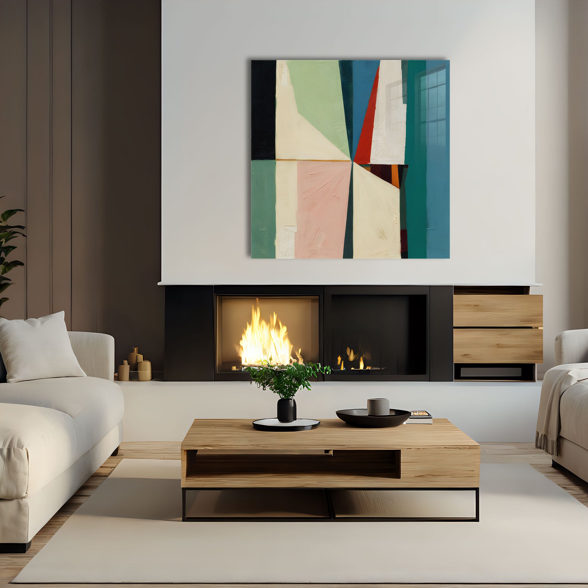 Original and exclusive contemporary abstract art luxury artwork print, it's 12-colour Giclée printed, then hand mounted on to a luxury 10mm thick, high gloss acrylic panel with crystal clear diamond polished edges. On the back is an invisible floating subframe, giving a very modern and contemporary look that creates a dramatic focal point. Image 3.