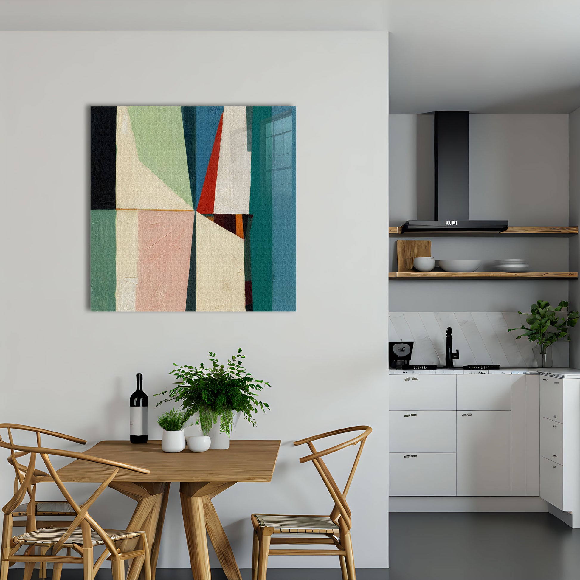 Abstract art luxury artwork print, it's 12-colour Giclée printed, then hand mounted on to a luxury 10mm thick, high gloss acrylic panel with crystal clear diamond polished edges. On the back is an invisible floating subframe, giving a very modern and contemporary look that creates a dramatic focal point. Image 5.