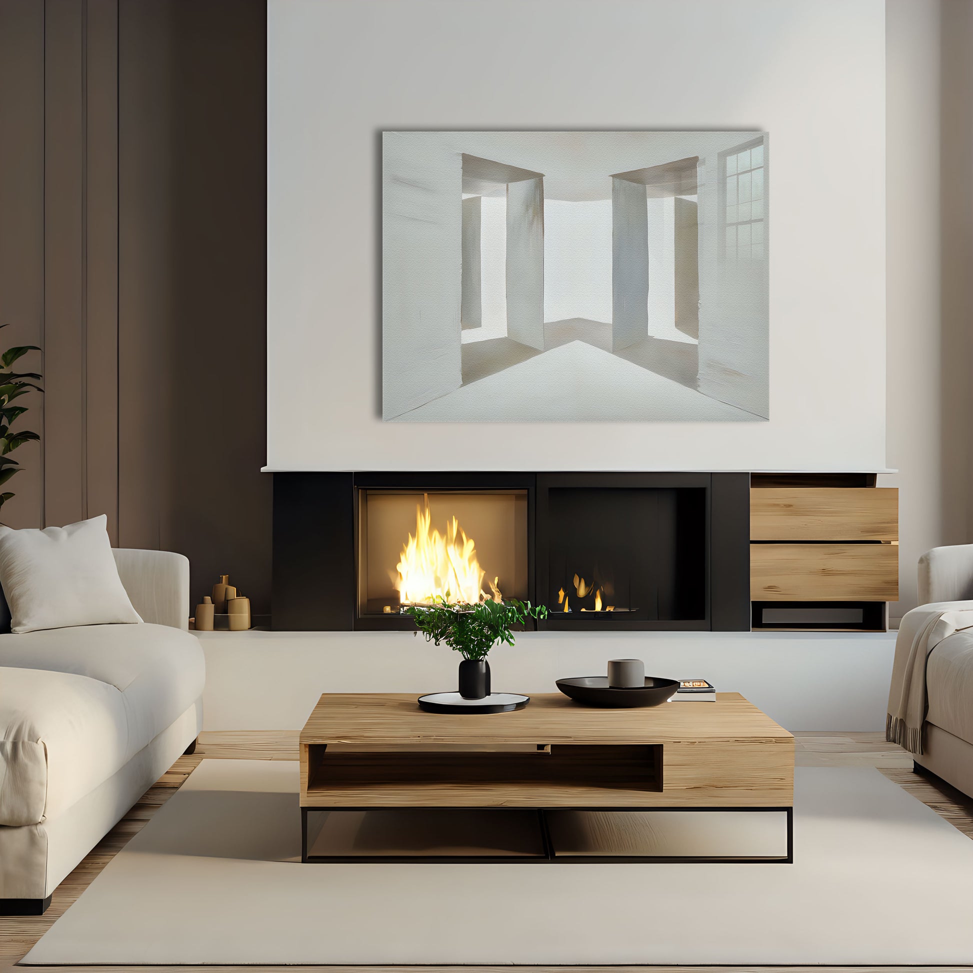 50/50 is an original and exclusive contemporary art luxury artwork print, it's 12-colour Giclée printed, then hand mounted on to a luxury 10mm thick, high gloss acrylic panel with crystal clear diamond polished edges. On the back is an invisible floating subframe, giving a very modern and contemporary look that creates a dramatic focal point. Image 3.