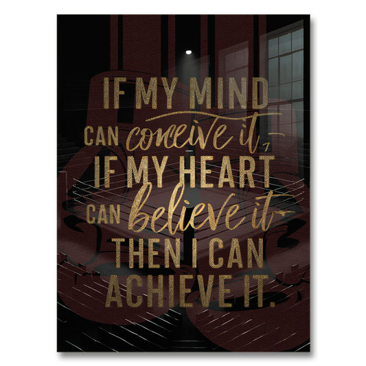 Achieve It is an original and exclusive contemporary art, luxury artwork print, it's 12-colour Giclée printed, then hand mounted on to a luxury 10mm thick, high gloss acrylic panel with crystal clear diamond polished edges. On the back is an invisible floating subframe, giving a very modern and contemporary look that creates a dramatic focal point. Image 1.