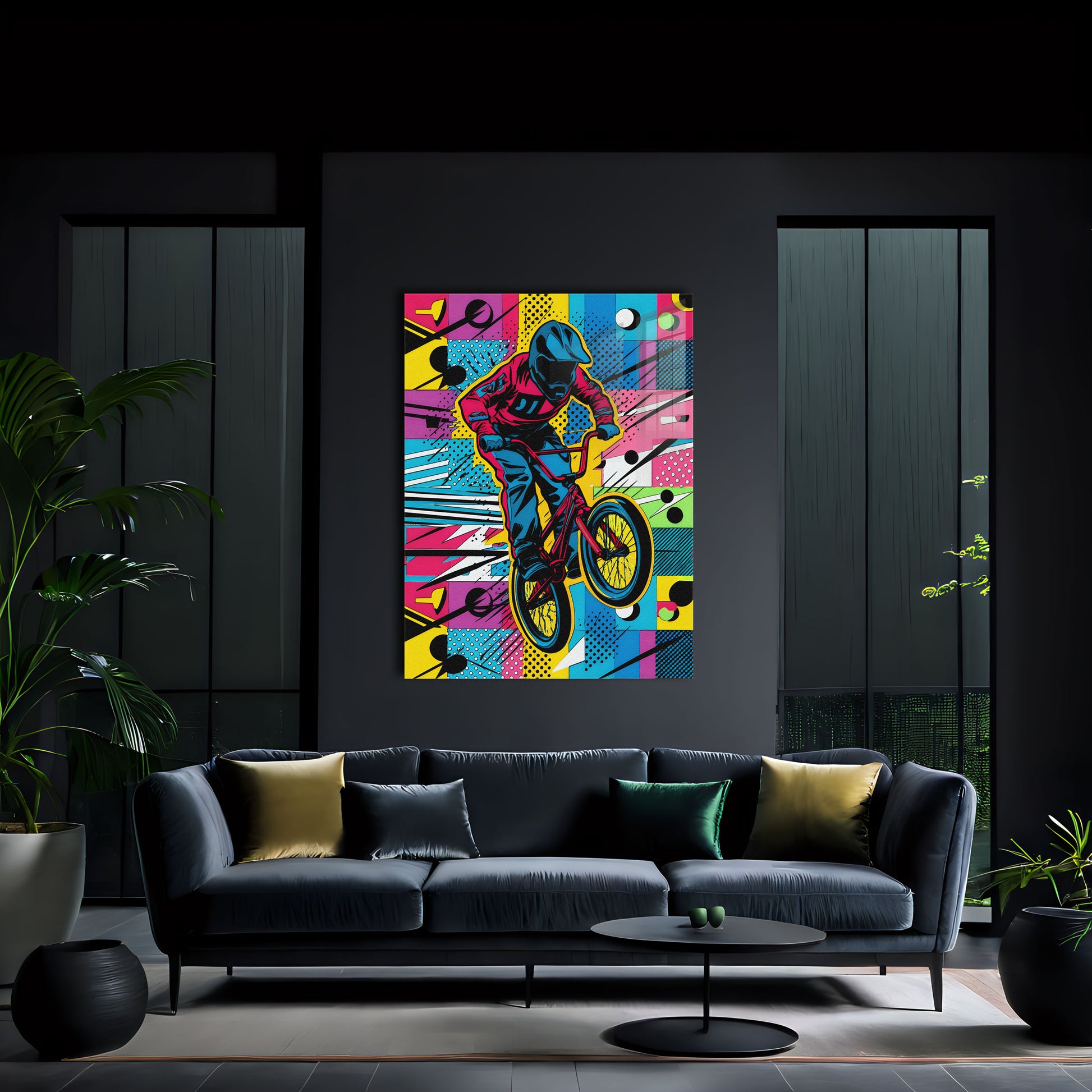 Air is an original and exclusive contemporary pop art, luxury artwork print, it's 12-colour Giclée printed, then hand mounted on to a luxury 10mm thick, high gloss acrylic panel with crystal clear diamond polished edges. On the back is an invisible floating subframe, giving a very modern and contemporary look that creates a dramatic focal point. Image 2.