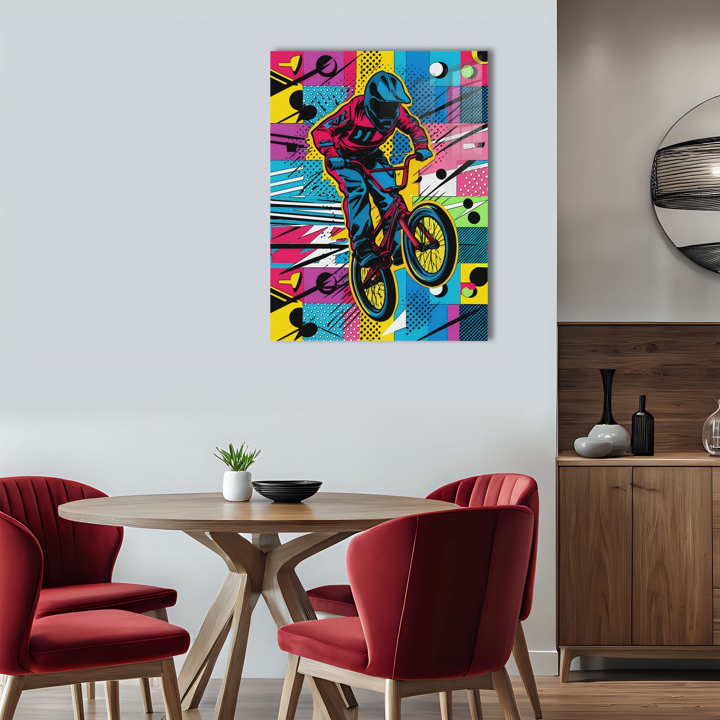 Air is an original and exclusive contemporary pop art, luxury artwork print, it's 12-colour Giclée printed, then hand mounted on to a luxury 10mm thick, high gloss acrylic panel with crystal clear diamond polished edges. On the back is an invisible floating subframe, giving a very modern and contemporary look that creates a dramatic focal point. Image 4.